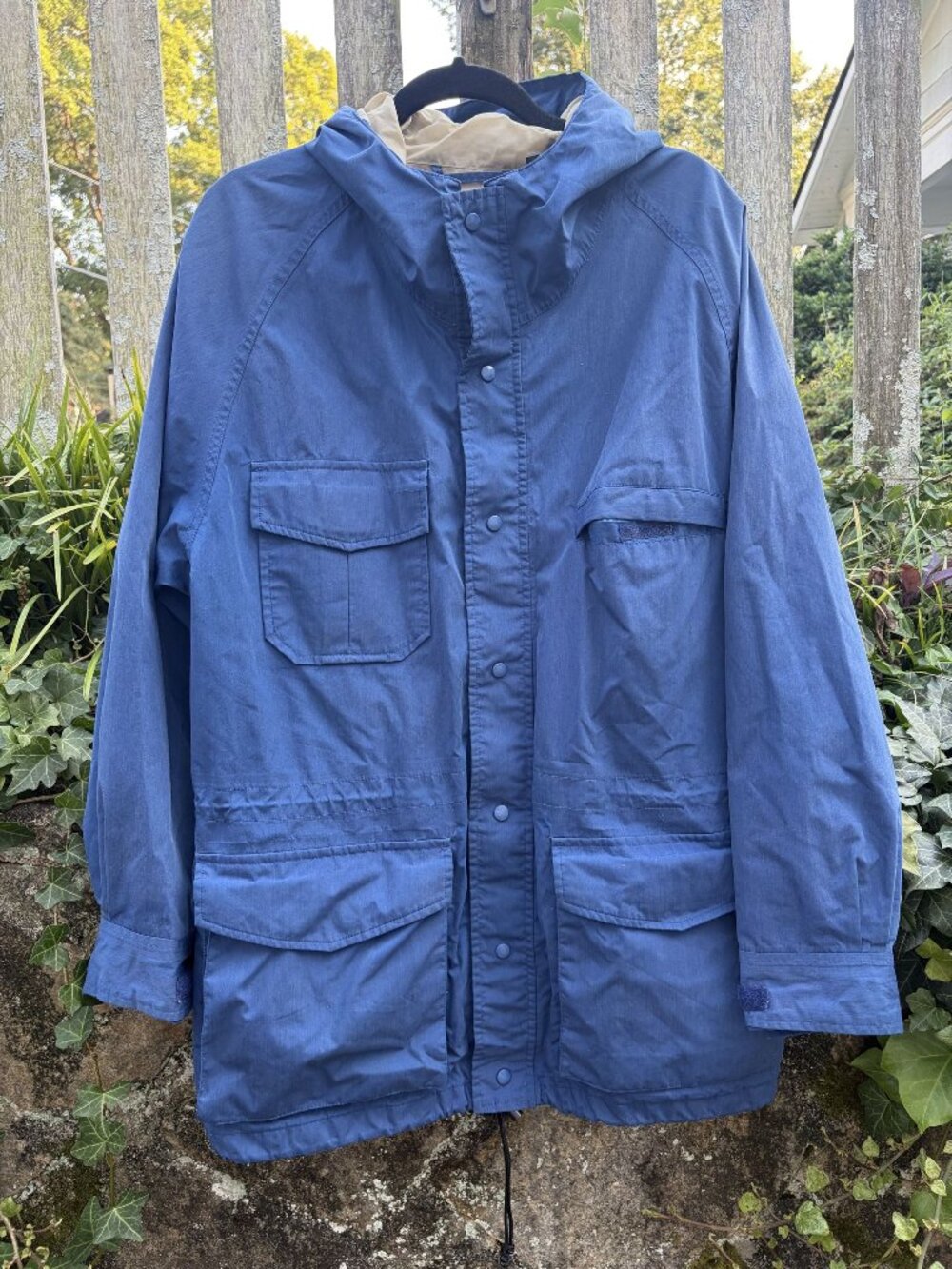 Vintage 80s Eddie Bauer Mountain Parka Rain Jacket Large Blue Black Tag Gore-Tex